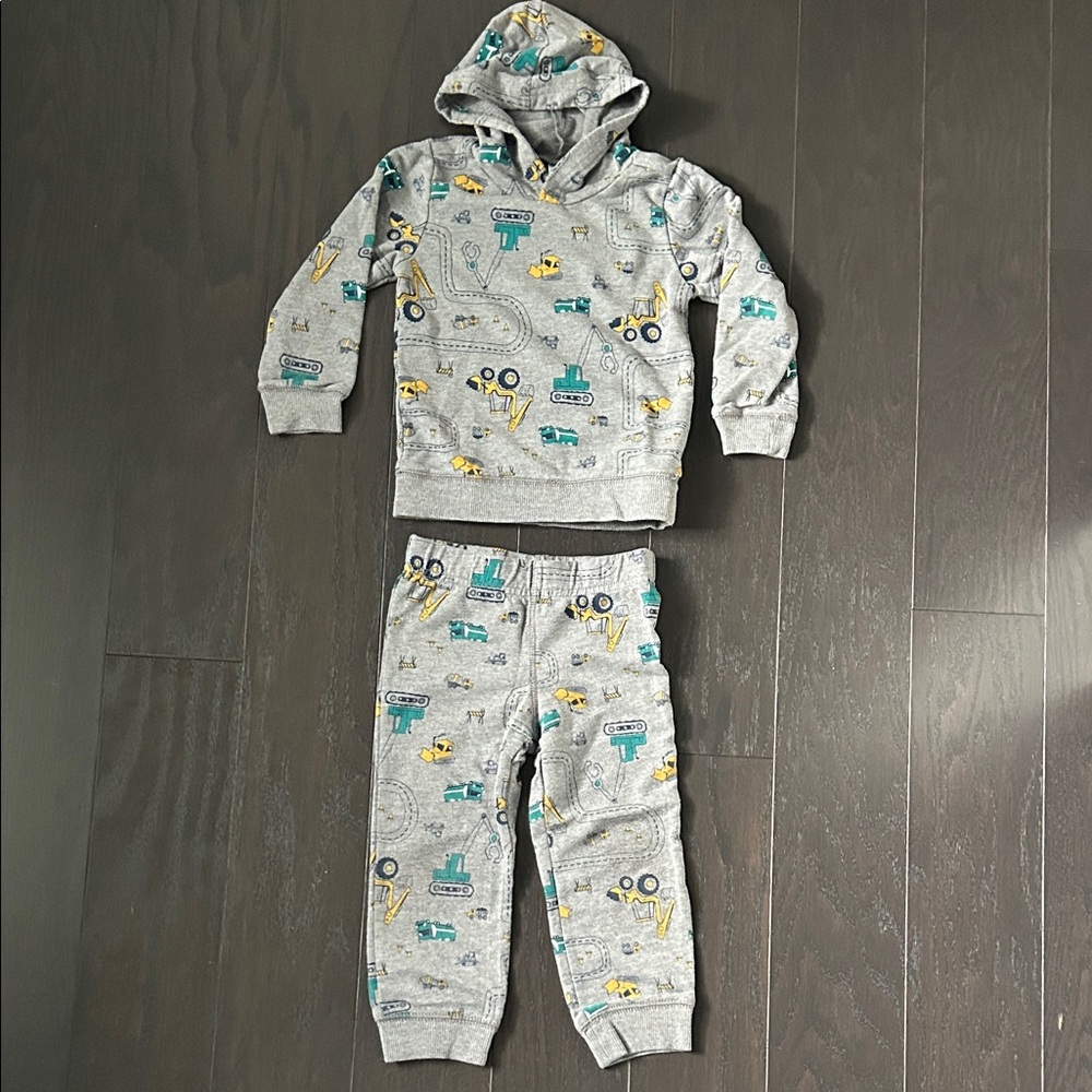 Carter's Gray Toddler Matching Set with Construction Truck Print
